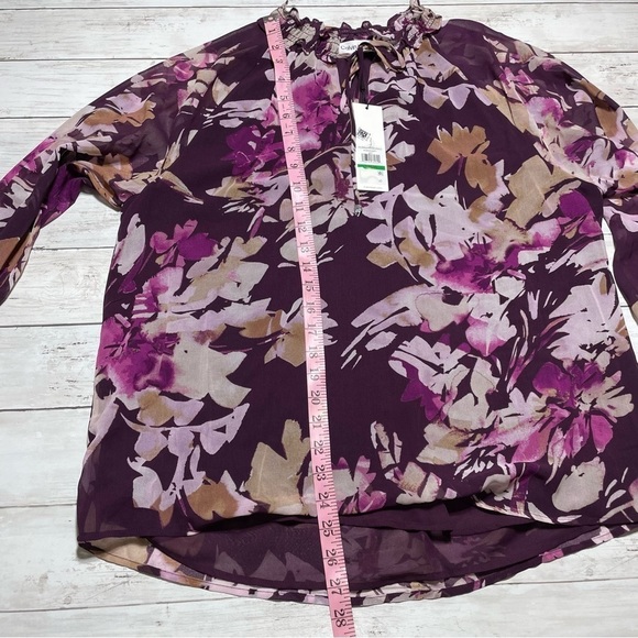 Calvin Klein Women's Printed Chiffon Peasant Blouse L - Picture 5 of 6